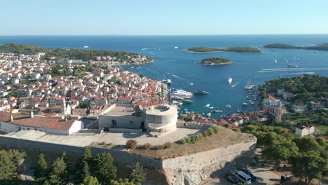 fpv drone shot of the spanish fortress tvrdava fortica in hvar, croatia, offering a unique perspective