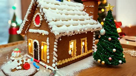 casa de pan de jengibre con decoraciones navideñas