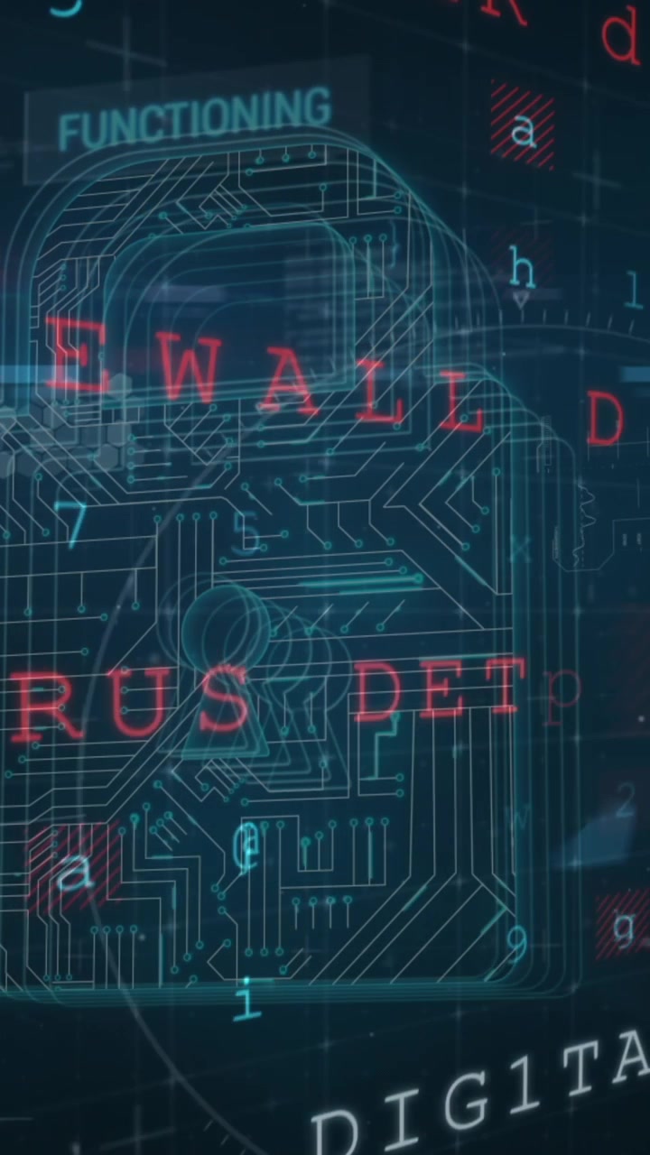 Animation of digital interface with security padlock over dark background