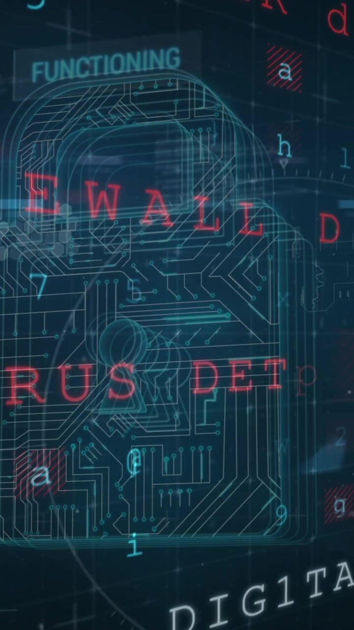 Animation of digital interface with security padlock over dark background