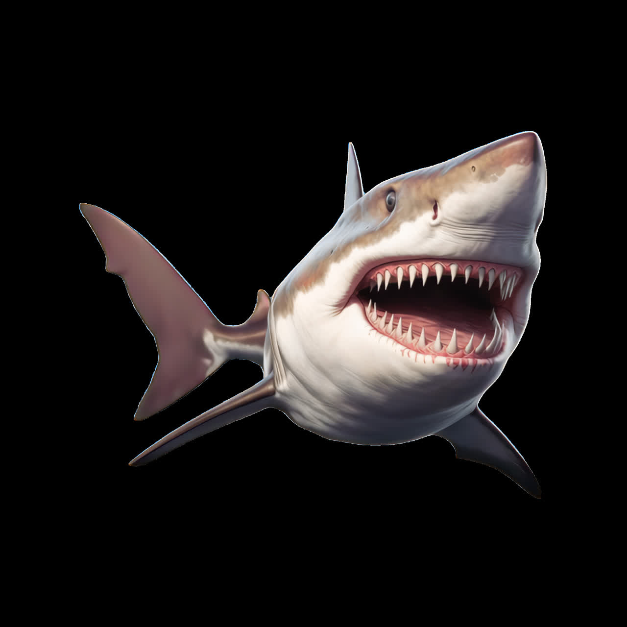 Realistic fierce shark illustration animation isolated asset, transparent 4K video, alpha channel