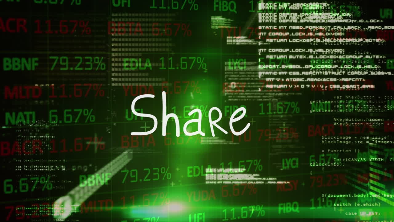 검은색 배경에 공유 텍스트와 데이터 처리의 애니메이션