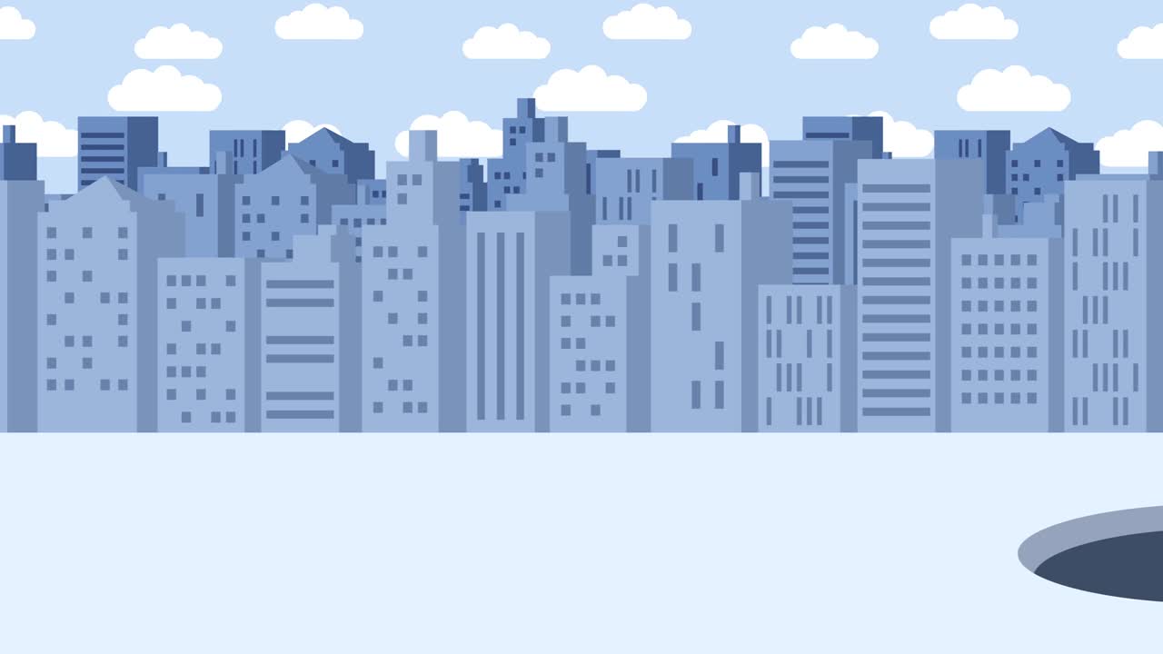 Business man fall into the hole. Background of buildings. Risk concept. Loop illustration in flat style.