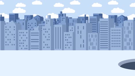 el hombre de negocios cae en el agujero. el fondo de los edificios. el concepto de riesgo. ilustración de bucle en estilo plano.