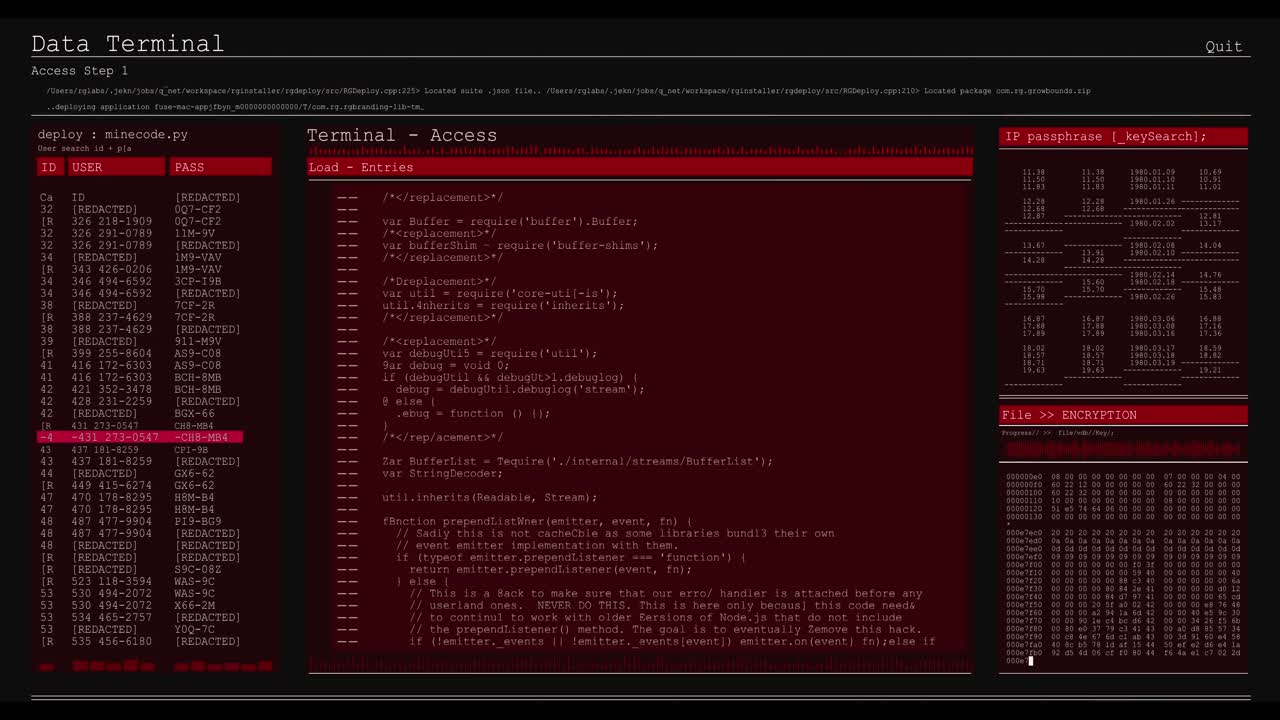 animación del procesamiento de datos en pantallas de computadora rojas