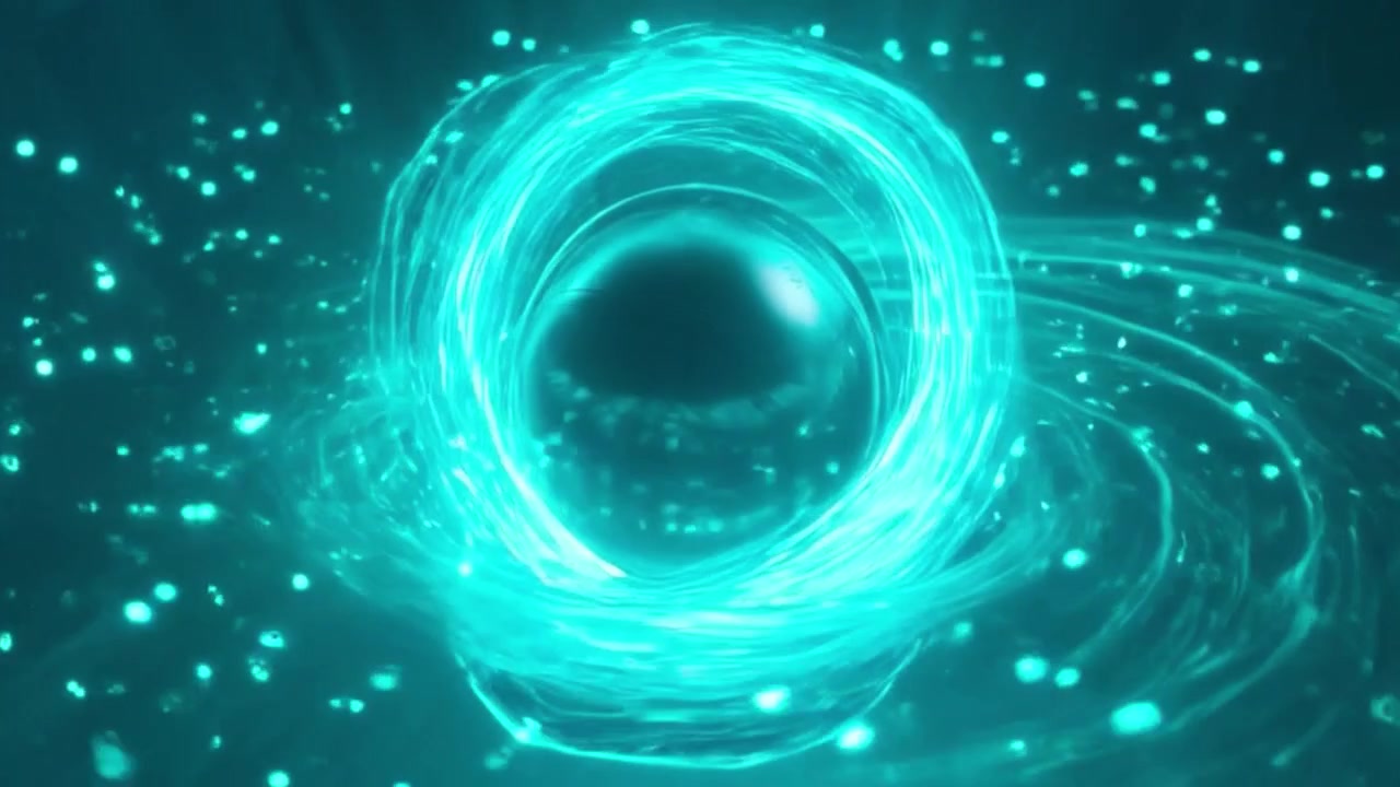 Abstract Animation of a Glowing Sphere Creating a Swirling Energy Vortex