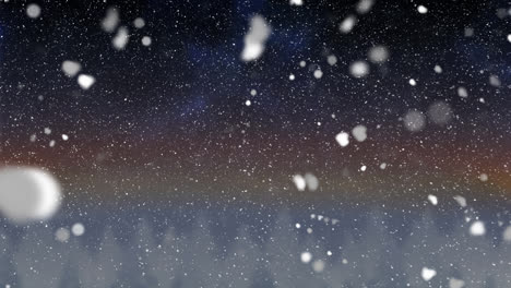 animation of snow falling over winter landscape