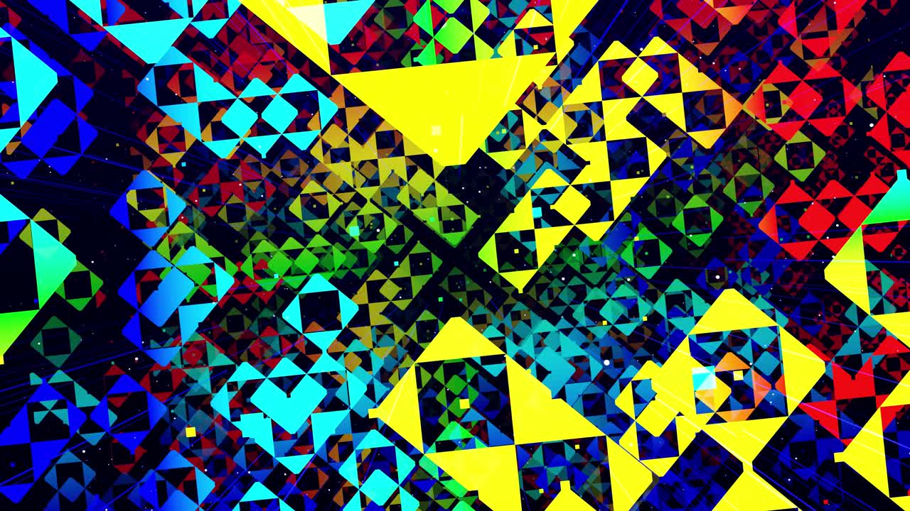 movimiento gráfico abstracto colorido en bucle bg arte moderno, volar en el espacio artístico, estructura multicapa con patrón, partículas de brillo y líneas. textura ornamental color gradiente arco iris. diseño de movimiento vj bucle.