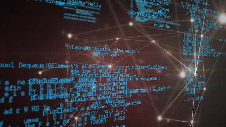 Animation of data processing on screen and network of connections