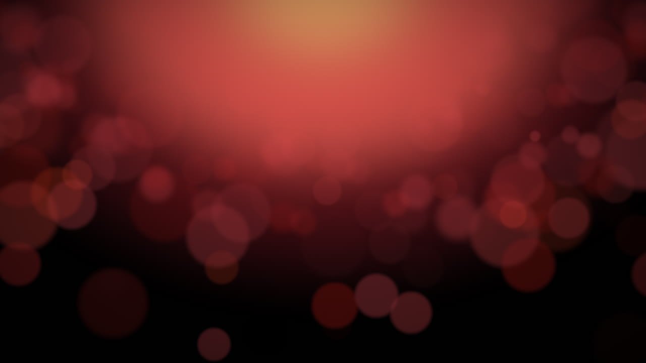 Pohybující se a poletující abstraktní částice a kulaté bokeh na tmavě červeném pozadí