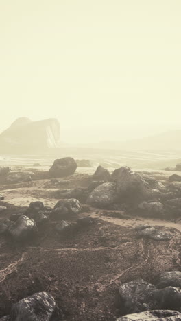 misty desert landscape on alien planet