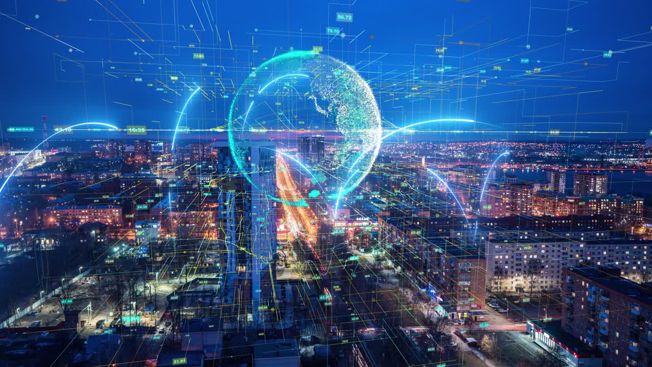 Concetto di smart city e rete di comunicazione. 5G. IoT Internet of Things. Telecomunicazioni.