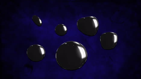 digital animation of multiple black water drops against textured blue background