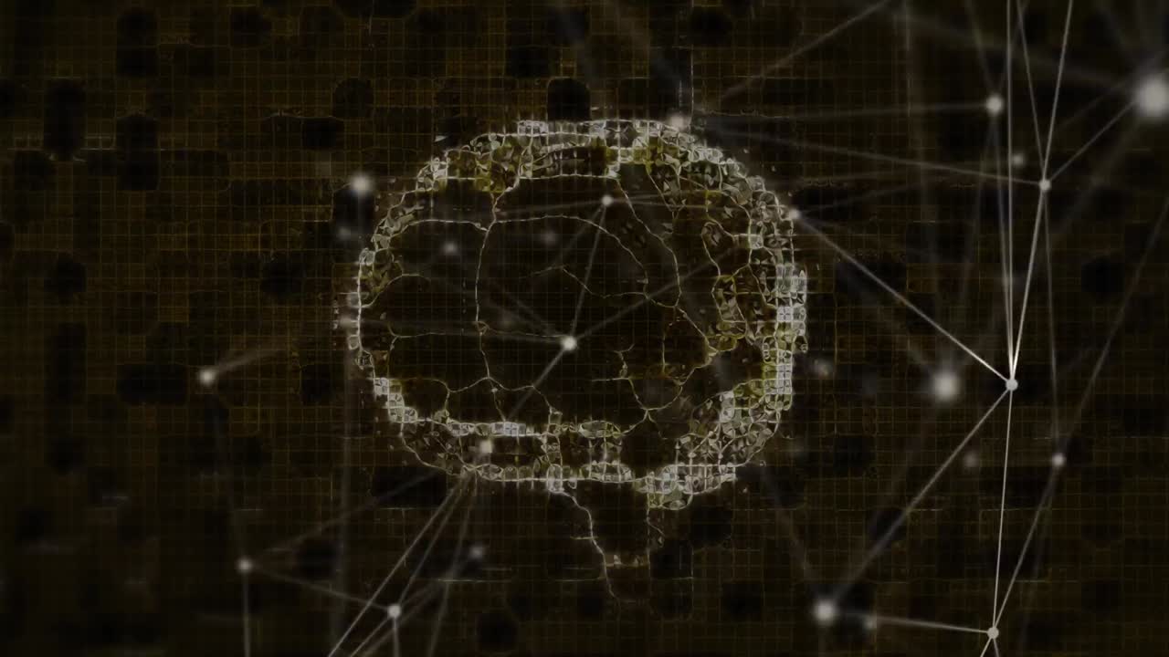 Animation of moving shapes and brain over black background