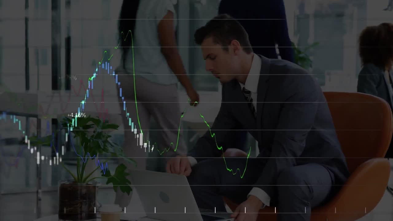 사업가에 대한 금융 데이터 처리의 애니메이션