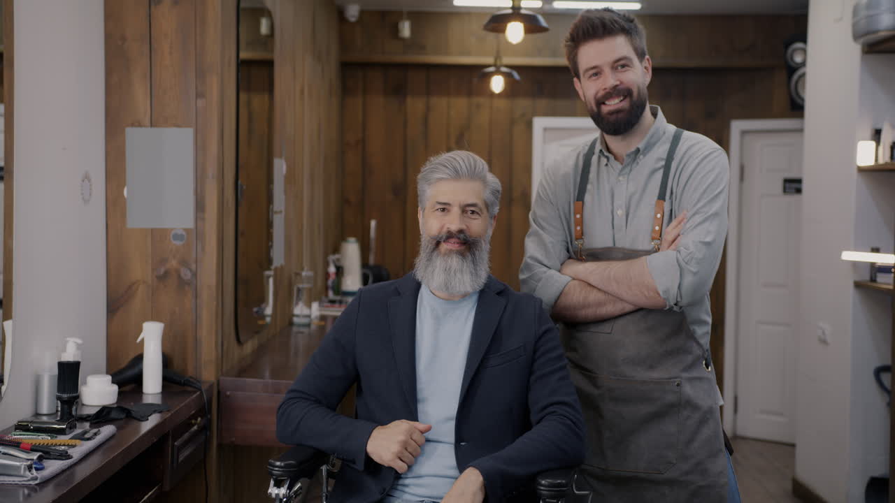 Happy Customer and Barber at a Hair Salon
