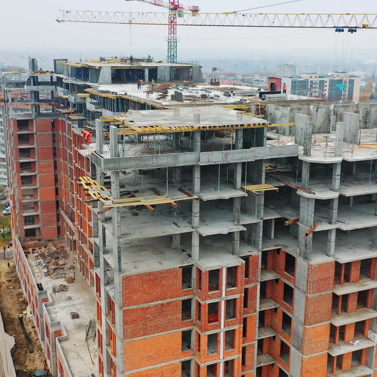 Construction of a residential apartment complex. Aerial view.