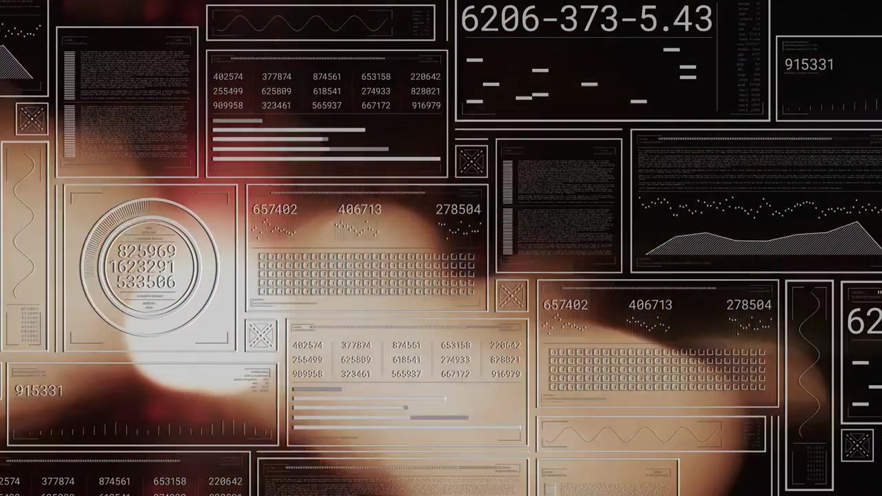 Vertical video: Warm-toned flare emerging then sweeping HUD, lighting dial numbers, revealing data