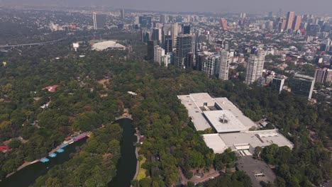 flying over chapultepec, polanco area in the distance, drone view