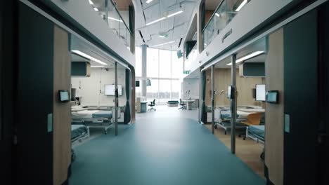 modern hospital corridor with medical facilities showcasing clean design and abundant natural light in a contemporary healthcare environment