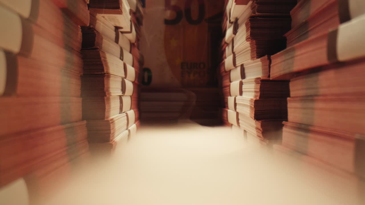 Stacks of cash dollars and euro, Banknotes counting, Specialised police officer Counting dollar euro banknotes in crime lab with machine, cashed out money, bitcoin changing, buying home flat in bank.