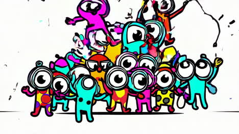 colorful big-eyed cartoon monsters