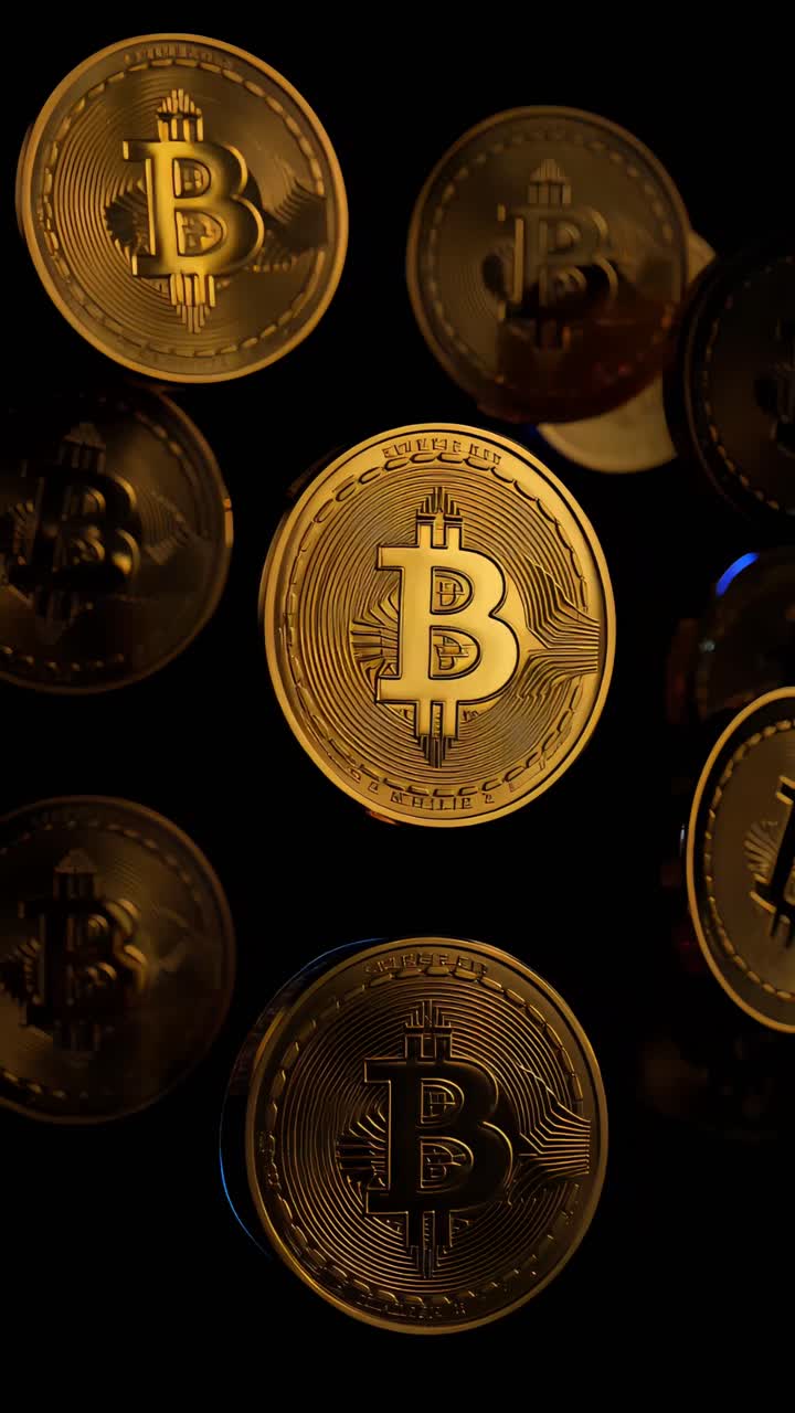Animação de Bitcoin Dourado Girando em Fundo Escuro Cripto Cinematográfico 4K