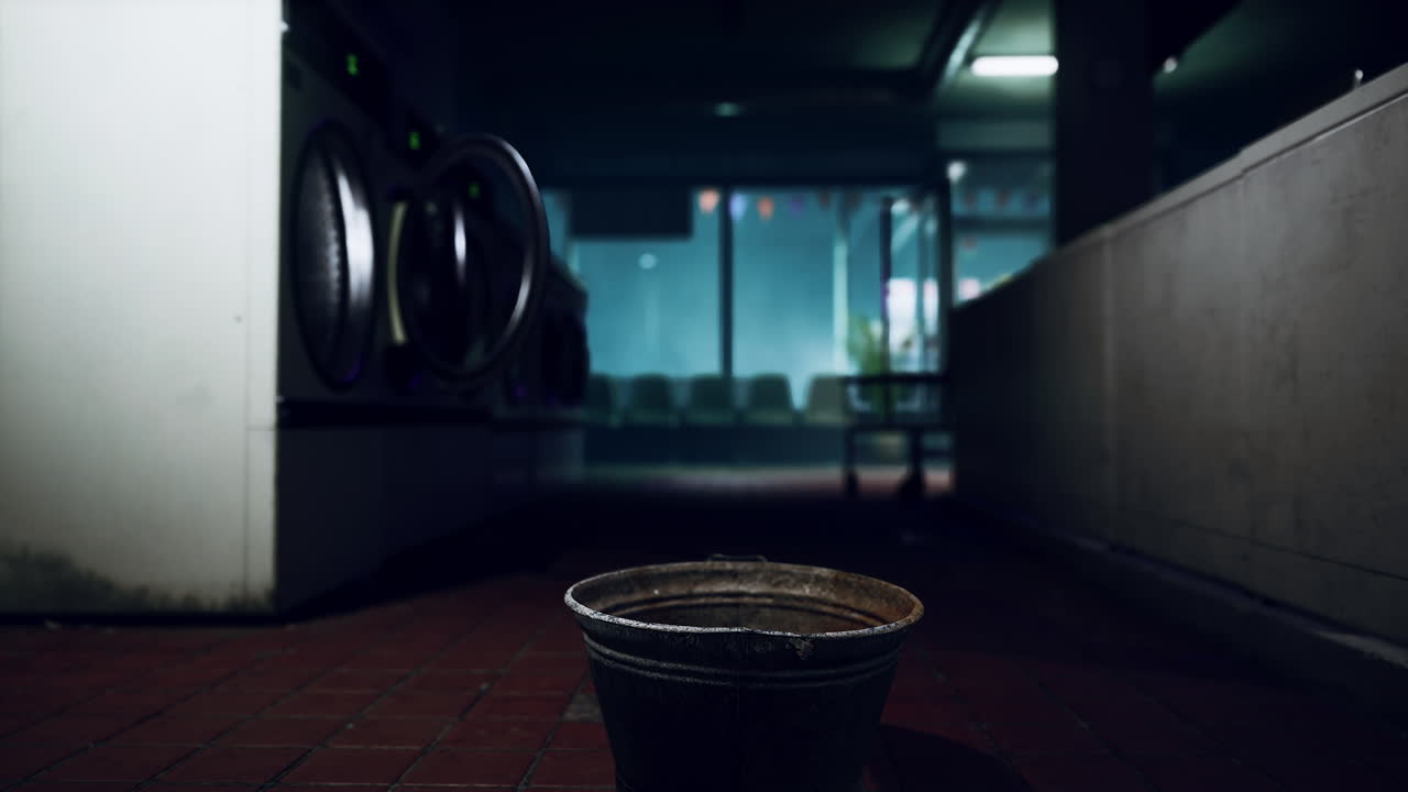 interior oscuro de una vieja lavandería