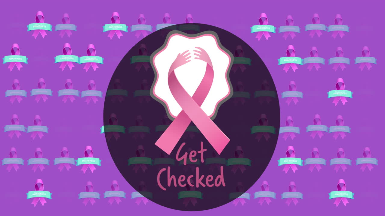 보라색 배경에 분홍색 리본으로 체크된 텍스트의 애니메이션