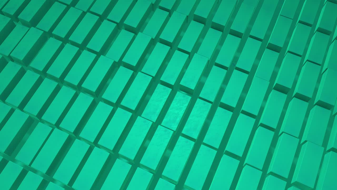 3D animation of a seamless contour background of bright mint, turquoise cubes, moving. Great for presentations. Put your own text in it. 3d perspective.