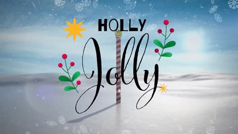 Animation-of-holly-jolly-text-over-snow-falling