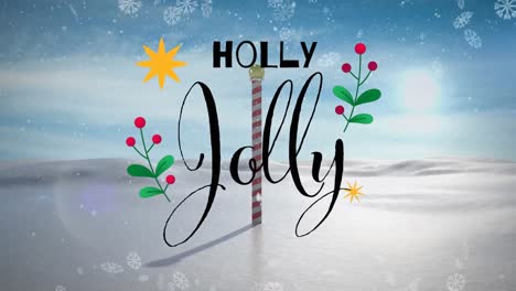 animación de texto de holly jolly sobre la nieve que cae.