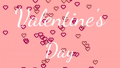 valentines day text with hearts on pink background