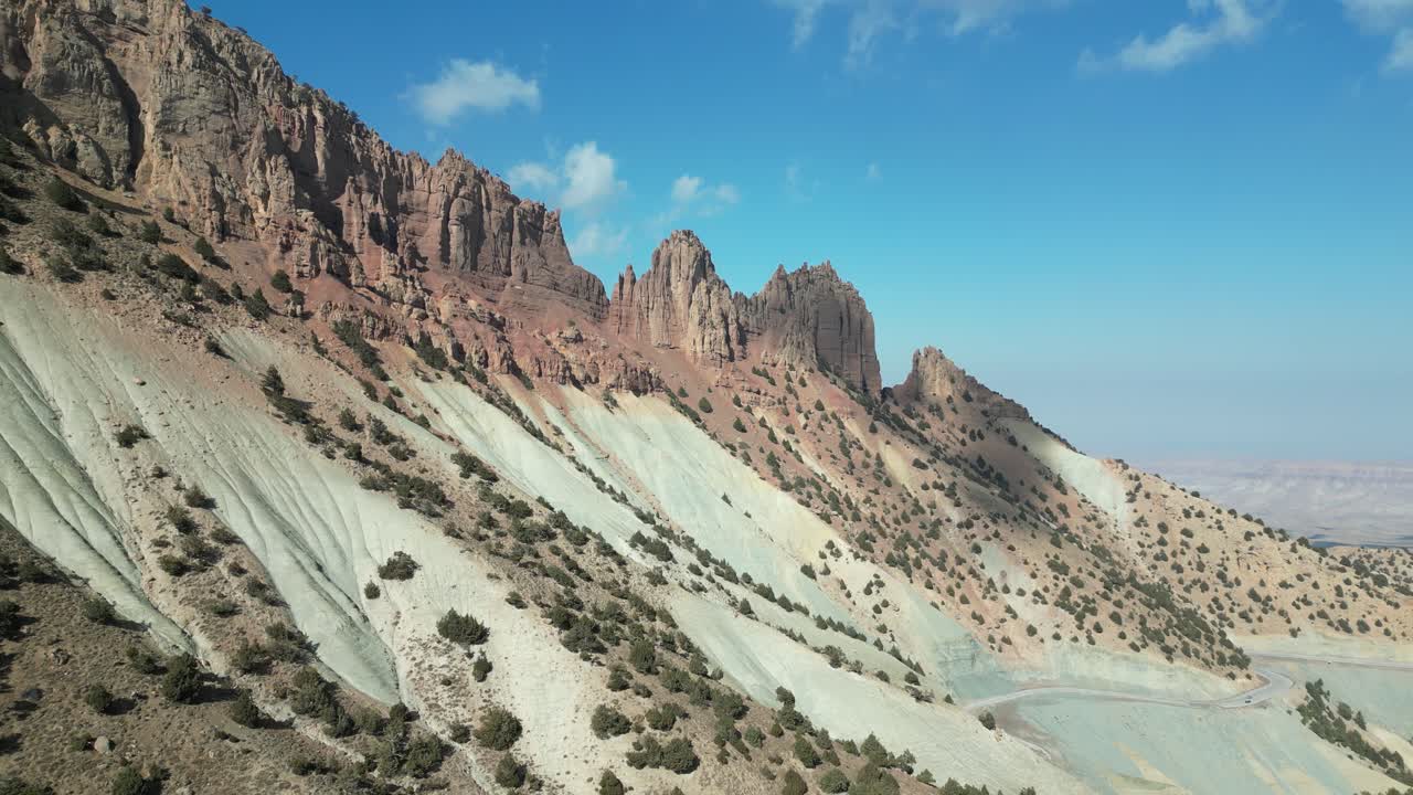 Siah Koh mountains Afghanistan Drone Aerial flight over wilderness and arid, remote barren desert ridges, Badghis