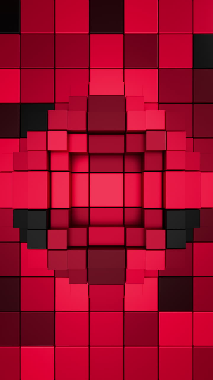 Red 3D Cubic Block Wall Vertical Background with Seamless Pulsating Loop. 3D rendering