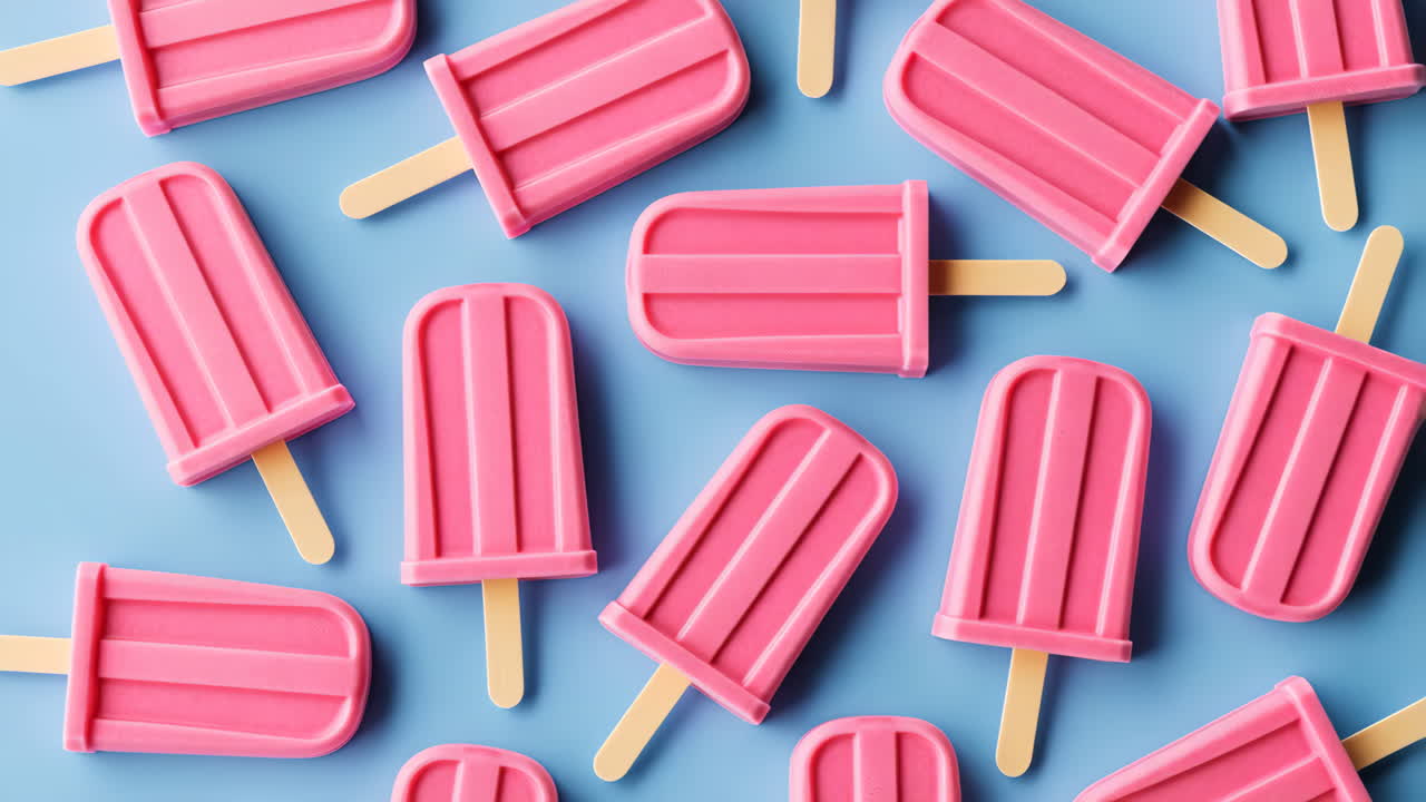 Pink Popsicles Scattered on a Blue Background