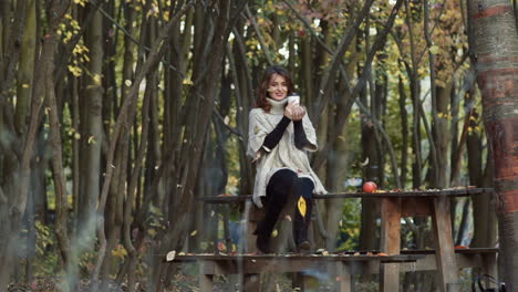 elegant woman walking in a park. beautiful elegant woman walking in a park in autumn , fall concept