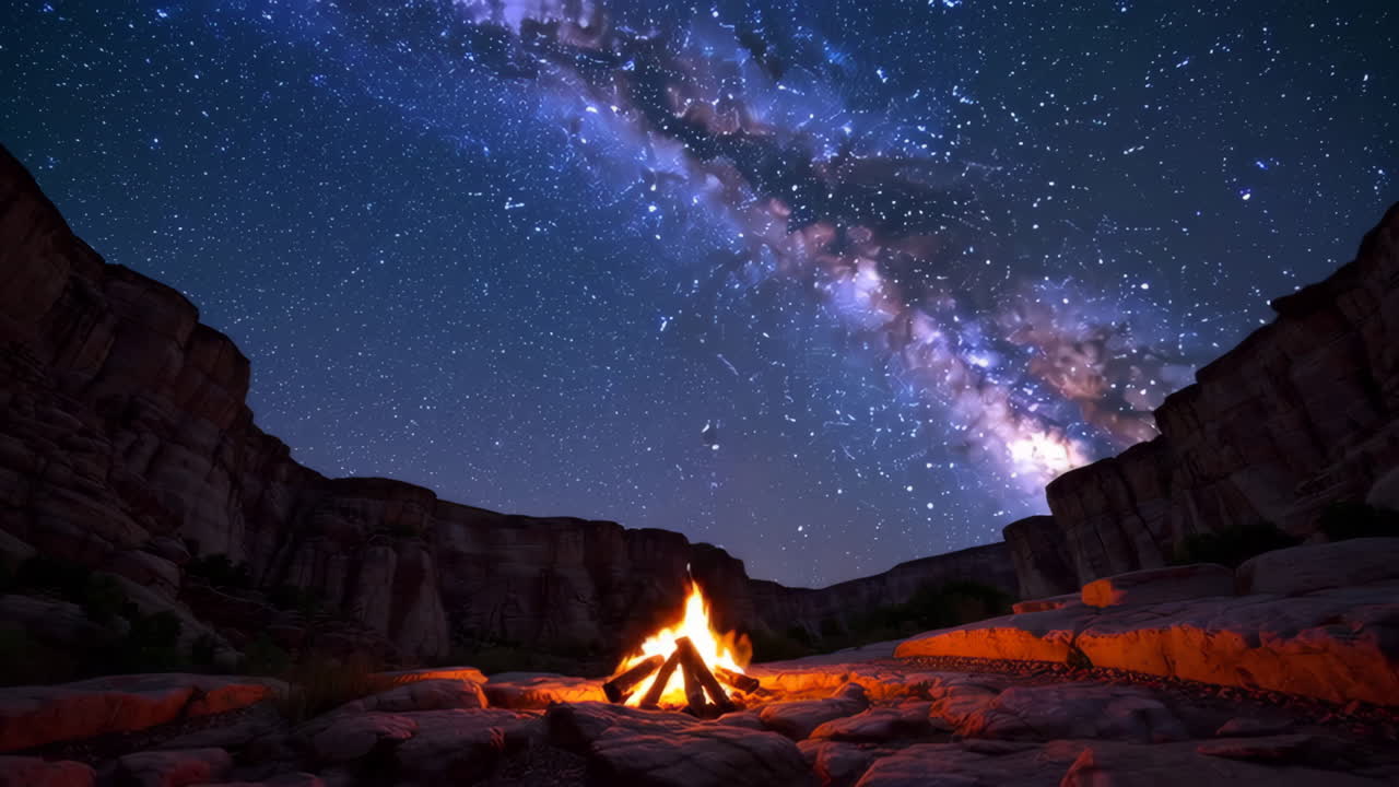 Starry Night Campfire in Canyon