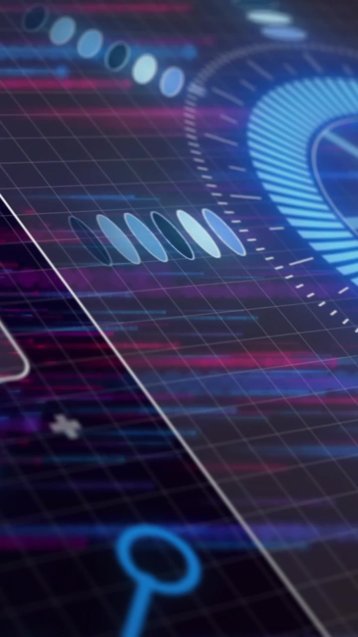 Animation of loading circles, circuit board pattern, soundwave over abstract pattern