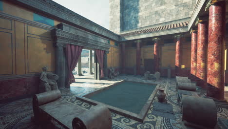 recreación virtual del interior de una antigua villa romana con un diseño elaborado