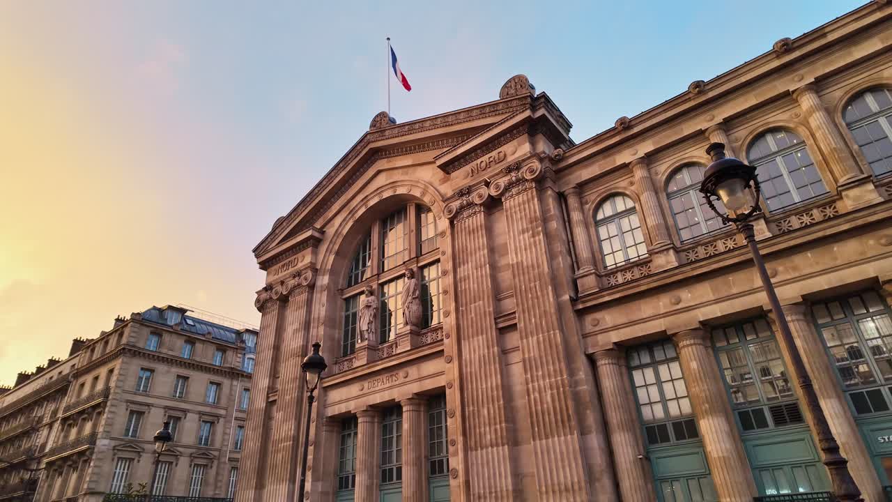 Amazing facade view about the Gare du Nord aka North Station railway station, Paris, France.