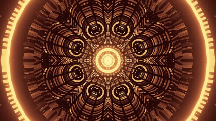 компьютерная графика движения золотистых цветовых форм и узоров, исходящих из центра