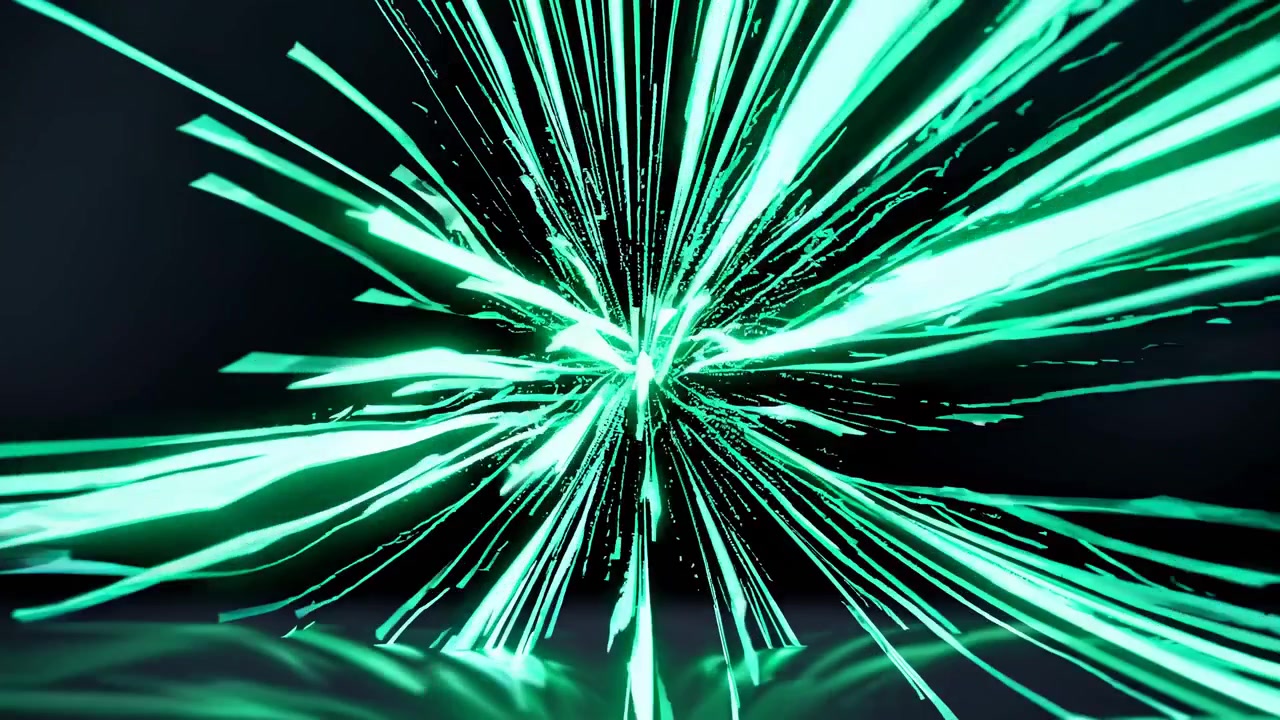 Abstract Green Light Streaks Exploding in Dark Space