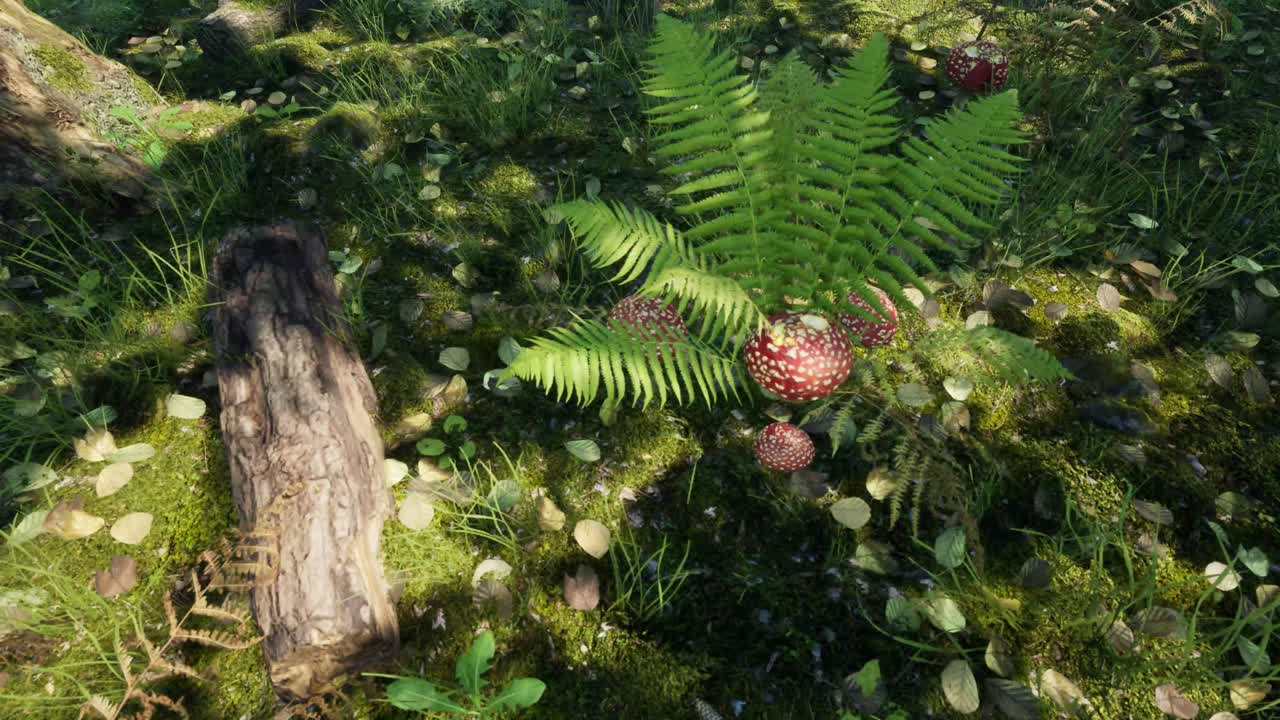 숲 속의 버섯과 다른 식물들