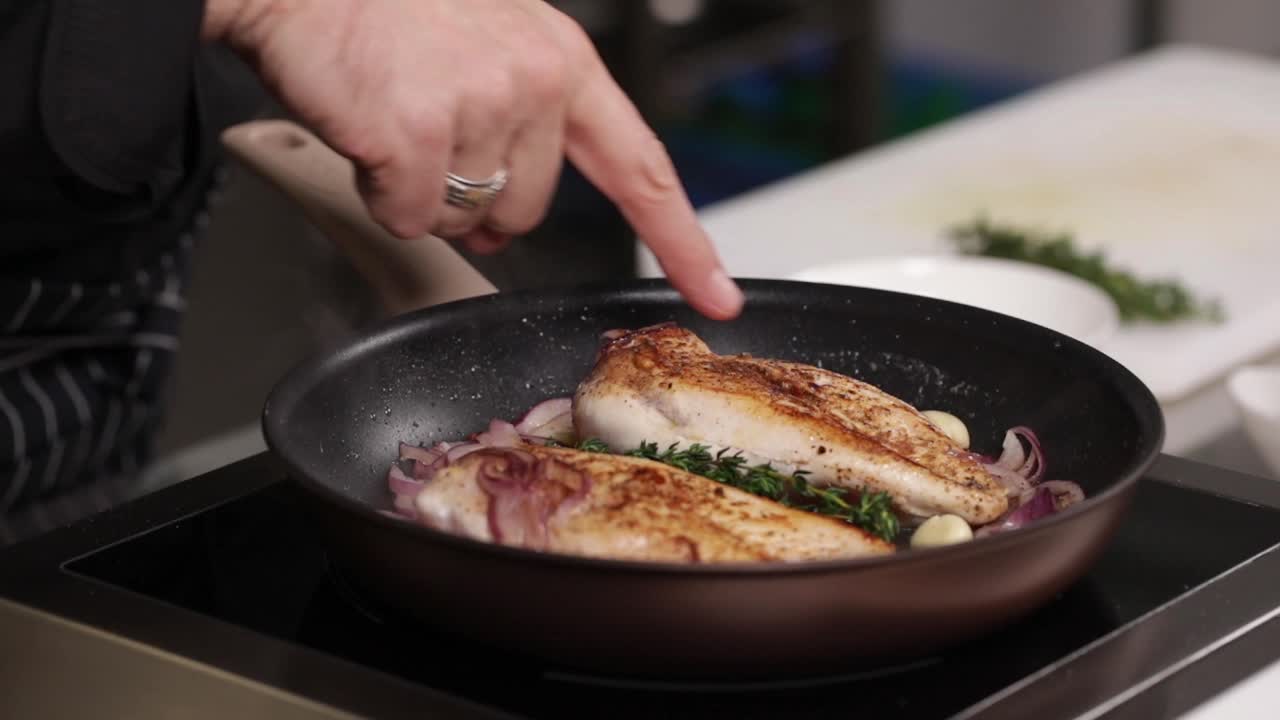 Chef Cooking Pan-Fried Chicken