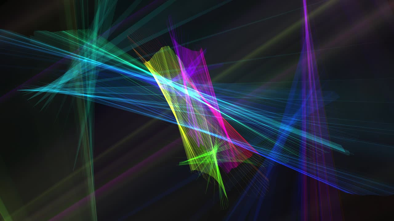 marco de alambre de línea de cruce multicolor abstracto en fondo negro. animación. diseño de tecnología de líneas coloridas futuristas. fondo de negocio de espacio gráfico de cine 4k. bucle sin costuras.