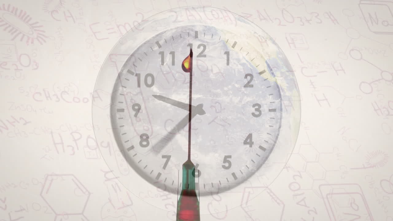 과학적 데이터와 지구상에서 시계가 뛰는 애니메이션