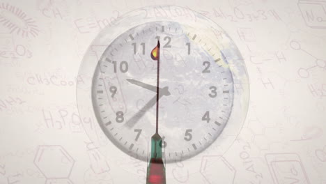 animación del reloj sobre datos científicos y globo