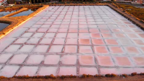 aerial view zoom in of salt evaporation pond