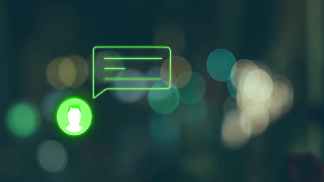 animación de iconos y procesamiento de datos sobre las luces de la ciudad